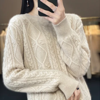 Женский трикотаж, Зимние толстые пуловеры, вязаные джемперы из 100% шерсти, мягкие теплые свитера с горловиной для дам YL01 - Изображение 1  