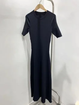 Женский халат с круглым вырезом на талии, с двусторонними металлическими пуговицами, с коротким рукавом, Трикотажное платье миди - Изображение 1  