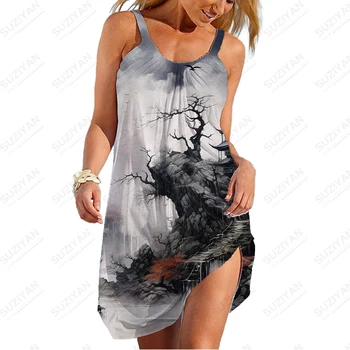 Женское удобное дышащее платье, крутое повседневное платье, модное платье с 3D-принтом, Летние уличные популярные платья - Изображение 2  