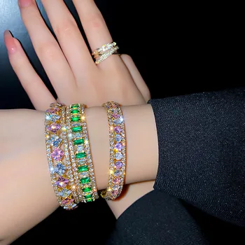 Зеленый браслет из горного хрусталя, Женская мода, Блестящие браслеты с Гиперболой, Открывающиеся кристаллами, браслеты, ювелирные изделия, подарки - Изображение 1  