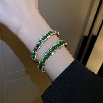 Зеленый браслет из горного хрусталя, Женская мода, Блестящие браслеты с Гиперболой, Открывающиеся кристаллами, браслеты, ювелирные изделия, подарки - Изображение 2  