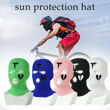 Зимняя мужская маска для лица, теплый капюшон, спортивный шарф, лыжная шерстяная шапка с отверстиями, вязаный пуловер с тремя отверстиями, велосипедная уличная шапка, шляпа M0U9 - Изображение 1  