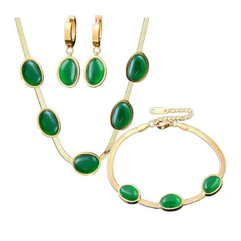 Изумрудно-зеленый камень из нержавеющей стали, серьги, браслет, ожерелье, Женский бесцветный ювелирный набор - Изображение 2  