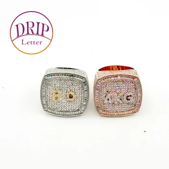 Именные кольца с капельными буквами для женщин, украшенные кубическим цирконием в форме зубцов, ювелирные изделия в стиле хип-хоп - Изображение 1  