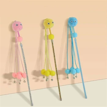 Кисточки, игрушка-палочка-дразнилка с помпонами и колокольчиками, интерактивная игрушка-палочка-погоня, игрушка-палочка карамельного цвета - Изображение 1  