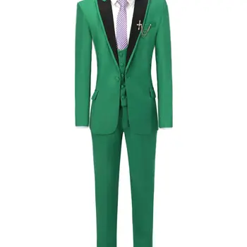 Классические зеленые мужские костюмы для деловых мужчин, 3 предмета, однобортный блейзер, жилет, брюки, смокинг для жениха на свадьбе, вечеринка - Изображение 1  