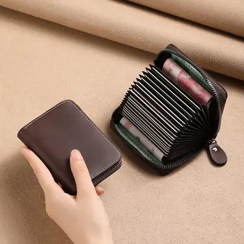 Кожаный держатель, минималистичный кошелек для карт, сумка для карт, кожаный держатель для карт, компактный футляр для карт, мужской кошелек для монет - Изображение 2  