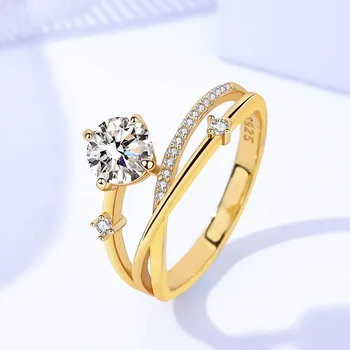 Кольцо с муассанитом круглой огранки 0,8 карата, серебро 925 пробы, желтый цвет, женский подарок на помолвку - Изображение 2  