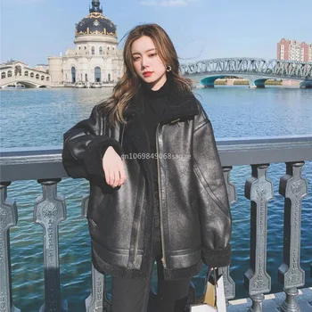 Корейская женская одежда большого размера, утепленные куртки, пальто из меха ягненка, женская винтажная зимняя одежда, свободная уличная верхняя одежда - Изображение 2  
