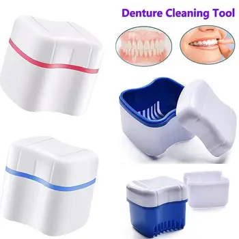 Коробка для зубных протезов с сетчатым футляром для ванны Контейнер для зубных протезов Органайзер для хранения искусственных вставных зубов Коробки для зубных принадлежностей Прибор для зубных протезов - Изображение 1  