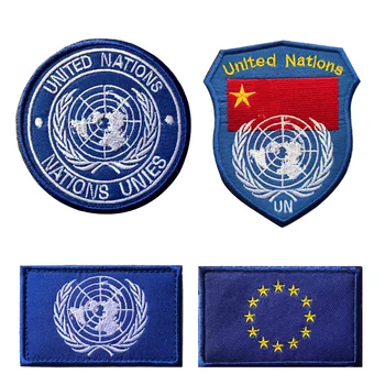 Круглая тактическая нашивка с вышивкой, синий значок Организации Объединенных Наций ЕС, значок 