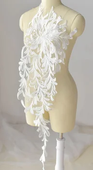 Кружевные нашивки на воротник с вышитыми белыми цветами, украшение декольте, Свадебное платье, Принадлежности для рукоделия, сделай сам - Изображение 2  