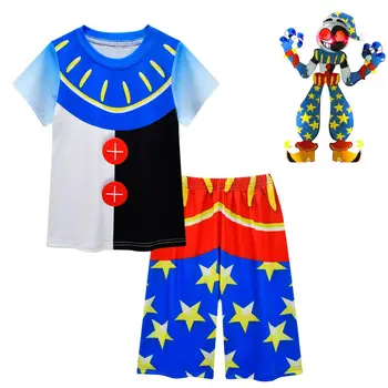 Летняя спортивная одежда FNAF для маленьких мальчиков и девочек, детская повседневная футболка с клоуном-солнцем и короткими рукавами + шорты, комплекты детской одежды - Изображение 2  