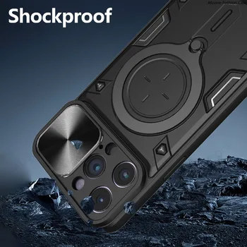 Магнитное Кольцо-Подставка Funda для iPhone 15 Pro Max 14 13 12 11 XR XS 7 8 Plus Case Slide Camera Protect Невидимый Чехол-Держатель - Изображение 2  