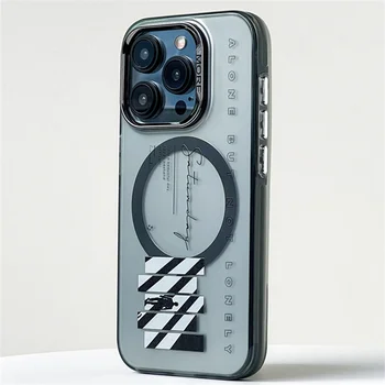 Металлический объектив Модный противоударный чехол Magsafe для iphone 13 12 15 14pro 15Pro 14pro max Чехол для беспроводной зарядки защитный чехол - Изображение 2  