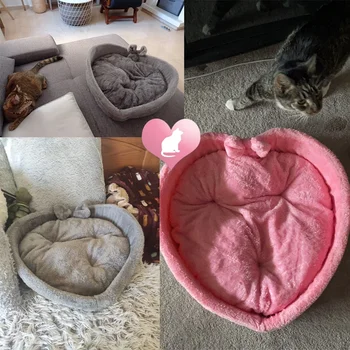 Милая кошачья кровать в форме сердца Для кошек, щенков, Хлопчатобумажных бархатных мягких кроватей для котенка, питомника, теплого гнезда для домашних животных, аксессуаров для кошек - Изображение 1  