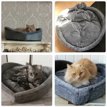 Милая кошачья кровать в форме сердца Для кошек, щенков, Хлопчатобумажных бархатных мягких кроватей для котенка, питомника, теплого гнезда для домашних животных, аксессуаров для кошек - Изображение 2  