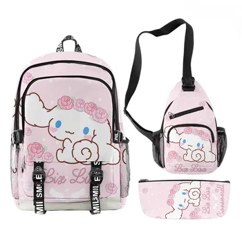 Милая простая сумка для начальной и средней школы Sanrio с ушастой собакой, мультяшный рюкзак, сумка для ручек, сумка через плечо, набор из трех предметов - Изображение 1  