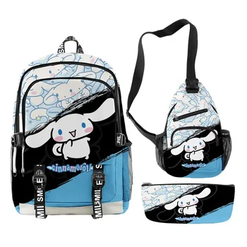 Милая простая сумка для начальной и средней школы Sanrio с ушастой собакой, мультяшный рюкзак, сумка для ручек, сумка через плечо, набор из трех предметов - Изображение 2  