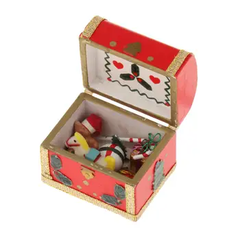 Миниатюрный Рождественский сундук в масштабе 1/12, мини-шкатулка с сокровищами для декора реквизита для фотосессии - Изображение 2  