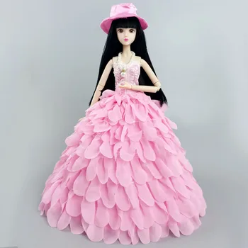 Многослойное свадебное платье для куклы Барби, наряды для принцессы, Длинное платье для бала, свадебные платья, Аксессуары для шляп 1:6 - Изображение 2  