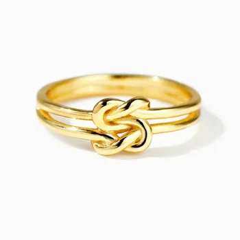 Модные кольца из стерлингового серебра 925 пробы для женщин с геоцентрическим двойным скрученным узлом, минималистичное кольцо на палец, изысканные ювелирные изделия для девочек - Изображение 1  