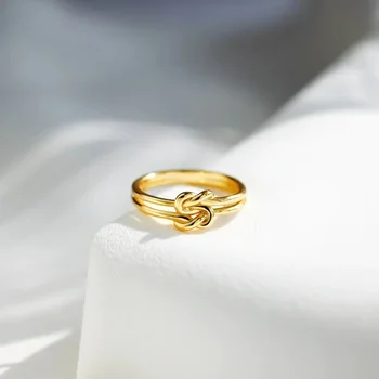 Модные кольца из стерлингового серебра 925 пробы для женщин с геоцентрическим двойным скрученным узлом, минималистичное кольцо на палец, изысканные ювелирные изделия для девочек - Изображение 2  
