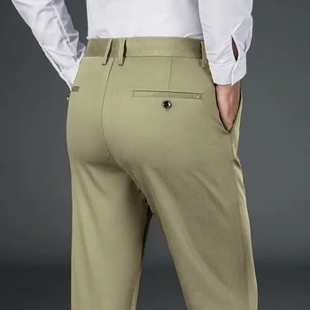 Модные универсальные свободные прямые эластичные мужские брюки из бамбукового волокна Мужские повседневные брюки деловые удобные классические брюки в западном стиле - Изображение 1  