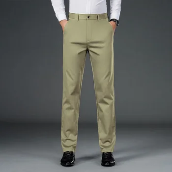 Модные универсальные свободные прямые эластичные мужские брюки из бамбукового волокна Мужские повседневные брюки деловые удобные классические брюки в западном стиле - Изображение 2  