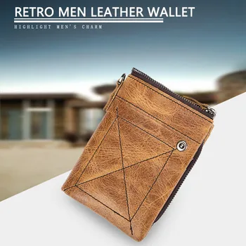 Модный мужской кошелек в стиле ретро из натуральной кожи, верхний слой из воловьей кожи, отделение для нескольких карт, сумка-бумажник - Изображение 1  