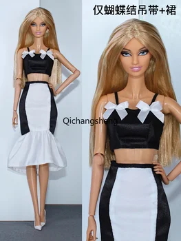 Модный Черно-белый комплект одежды для куклы 30 см для Барби, платье для кукольного домика Барби, топ, юбка, 11,5 