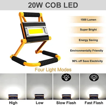 Мощный светодиодный рабочий светильник, портативный COB прожектор, USB перезаряжаемый прожектор, Водонепроницаемые кемпинговые фонари, Лампа для рабочего места - Изображение 2  