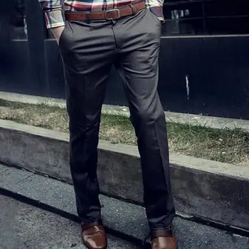 Мужские официальные брюки Стильные мужские деловые брюки приталенного кроя, дышащие мягкие брюки средней талии с карманами, застегивающимися на пуговицу-молнию. - Изображение 1  