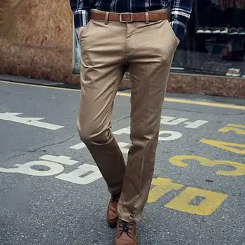 Мужские официальные брюки Стильные мужские деловые брюки приталенного кроя, дышащие мягкие брюки средней талии с карманами, застегивающимися на пуговицу-молнию. - Изображение 2  