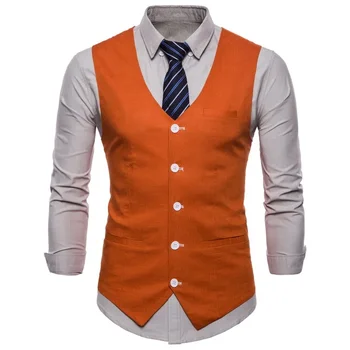 Мужской оранжевый жилет в британском стиле ярких цветов, повседневный тонкий блейзер без рукавов с V-образным вырезом, милый жилет, плюс размер 3xl 4xl, мужской костюм, жилет - Изображение 1  