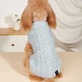 Мягкий осенне-зимний свитер для собак, джемпер, Роскошные вязаные свитера для щенков, пуловер, толстовка для маленьких средних собак, трикотаж синего цвета - Изображение 2  