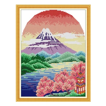 Набор для вышивания крестиком Fuji Mountain 2 aida 14ct 11ct количество напечатанных стежков на холсте, вышивка, рукоделие ручной работы. - Изображение 1  