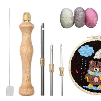 Набор игл для вышивания, деревянная ручка, иглы для коврика, инструмент для сшивания ниток и пряжи, поделки для вязания - Изображение 1  