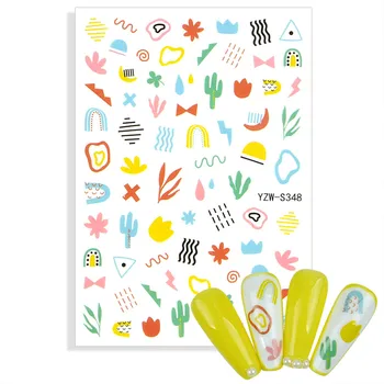 Наклейка с милым растением для ногтей, 3D листья кактуса, бант-слайдер, мультяшный дизайн, украшения для ногтей, наклейки, аксессуары - Изображение 1  