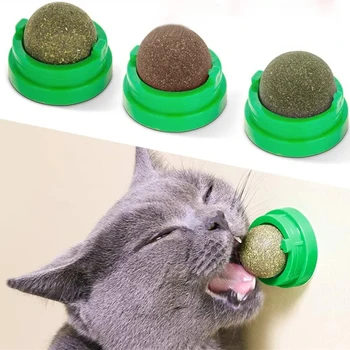 Натуральная Кошачья мята Cat Wall Stick-on Ball Toy Scratchers Лечит Здоровые Натуральные Удаляющие Шарики, способствующие Пищеварению, Кошачью Травяную Закуску - Изображение 1  