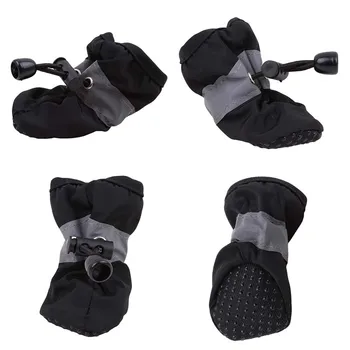 Новые 4шт Водонепроницаемые ботинки для домашних собак, противоскользящие ботинки для дождя и снега, толстые теплые носки для маленьких кошек, собак, щенков, Пинетки - Изображение 2  