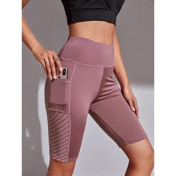 Новые трансграничные заводские сетчатые брюки для йоги с карманами, тонкие пятиточечные штаны для йоги, женская одежда для йоги, леггинсы - Изображение 1  