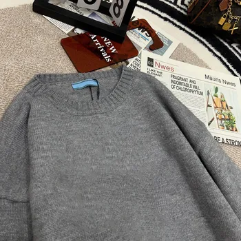 Новый женский вязаный свитер с круглым вырезом и буквенным принтом в стиле ретро, Высококлассный Темпераментный топ с приталенным кроем - Изображение 2  