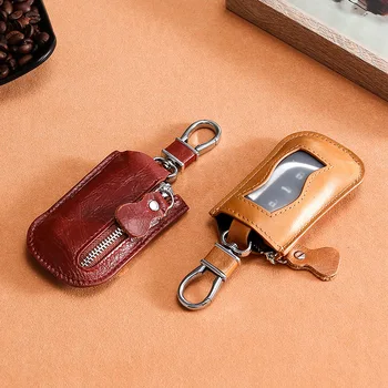 Новый Личностный Тренд Автомобильный Ключ Baobao Layer Cowhide Zipper General Car Remote Control Bag Fashion Compact - Изображение 1  