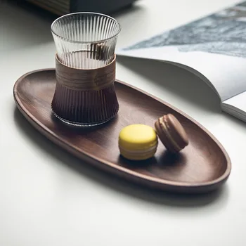 Новый овальный поднос для чая из черного ореха, овальная тарелка для домашних закусок в японском стиле, фруктовая тарелка - Изображение 1  
