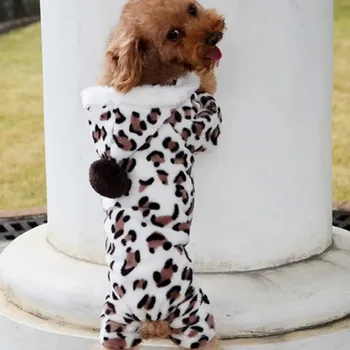 Одежда для собак, Свитер для домашних животных, зимняя мягкая шерсть французского бульдога с леопардовым принтом, одежда для собак среднего размера, меховые толстовки - Изображение 2  