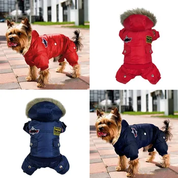 Одежда для собак, утепленная флисовая теплая куртка для собак, милые домашние кошки, пальто с капюшоном для собак, костюмы, зимний комбинезон для маленьких средних собак - Изображение 1  