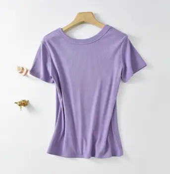 Однотонная женская футболка с коротким рукавом повседневного цвета - Изображение 1  