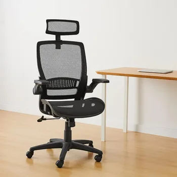 Офисное кресло, кресло с регулируемой высотой спинки, с откидывающимися подлокотниками и подголовниками, с сиденьем в сетчатом дизайне - черный - Изображение 1  