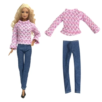 Официальный новейший модный наряд NK Розовый свитер костюм Рубашка Джинсы Брюки Праздничная одежда для куклы Барби Аксессуары - Изображение 1  